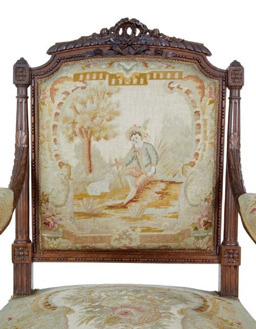 19TH CENTURY FRENCH CARVED WALNUT TAPESTRY ARMCHAIRS - ADDITIONAL PHOTO 5
