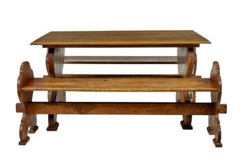 19TH CENTURY FLEMISH CARVED OAK GREEN MAN DINING TABLE AND BENCHES - ADDITIONAL PHOTO 1