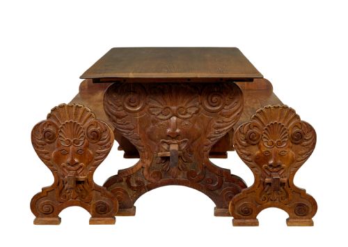 19TH CENTURY FLEMISH CARVED OAK GREEN MAN DINING TABLE AND BENCHES - ADDITIONAL PHOTO 2