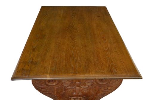 19TH CENTURY FLEMISH CARVED OAK GREEN MAN DINING TABLE AND BENCHES - ADDITIONAL PHOTO 4