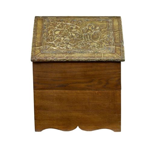 19TH CENTURY AND LATER OAK AND BRASS STORAGE BOX - ADDITIONAL PHOTO 1