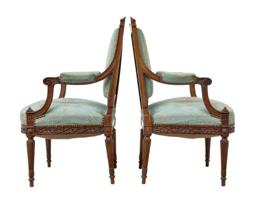 PAIR OF 19TH CENTURY FRENCH CARVED WALNUT ARMCHAIRS - ADDITIONAL PHOTO 1