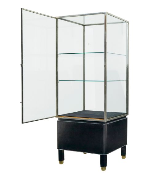 FREESTANDING ART DECO STEEL AND LEATHER GLAZED DISPLAY CABINET - ADDITIONAL PHOTO 1