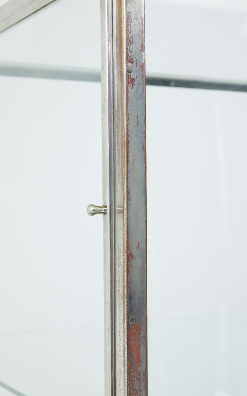 FREESTANDING ART DECO STEEL AND LEATHER GLAZED DISPLAY CABINET - ADDITIONAL PHOTO 5