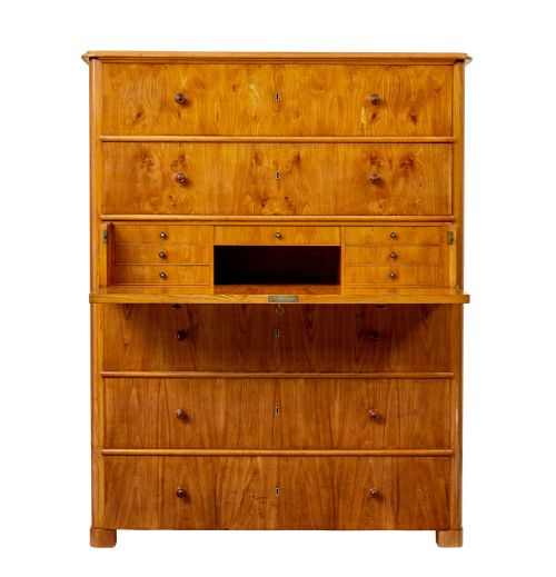 TALL 19TH CENTURY ELM SECRETAIRE CHEST OF DRAWERS - ADDITIONAL PHOTO 2