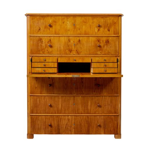 TALL 19TH CENTURY ELM SECRETAIRE CHEST OF DRAWERS - ADDITIONAL PHOTO 3