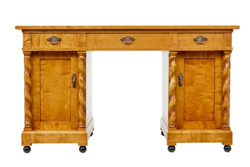 SWEDISH EARLY 20TH CENTURY CARVED BIRCH PEDESTAL DESK - ADDITIONAL PHOTO 4