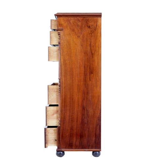 19TH CENTURY BURR WALNUT SECRETAIRE TALL CHEST OF DRAWERS - ADDITIONAL PHOTO 3
