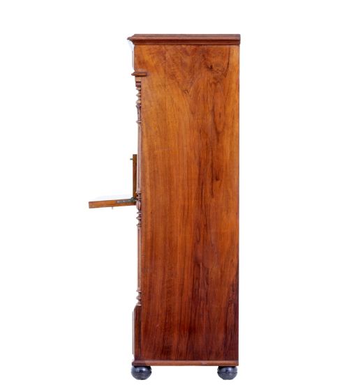19TH CENTURY BURR WALNUT SECRETAIRE TALL CHEST OF DRAWERS - ADDITIONAL PHOTO 4