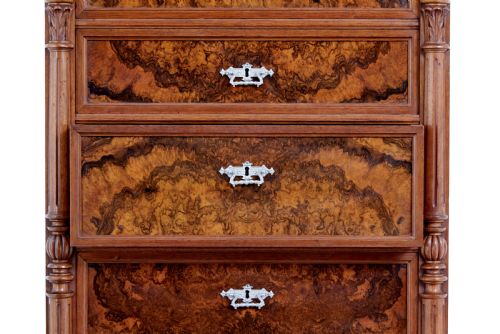19TH CENTURY BURR WALNUT SECRETAIRE TALL CHEST OF DRAWERS - ADDITIONAL PHOTO 7