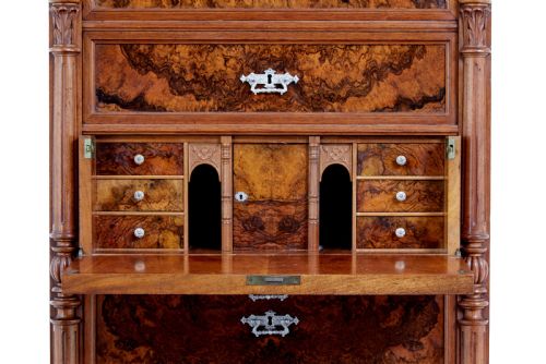 19TH CENTURY BURR WALNUT SECRETAIRE TALL CHEST OF DRAWERS - ADDITIONAL PHOTO 8