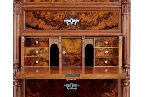 19TH CENTURY BURR WALNUT SECRETAIRE TALL CHEST OF DRAWERS - ADDITIONAL PHOTO 9