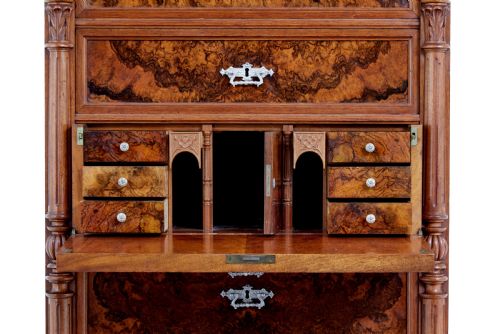 19TH CENTURY BURR WALNUT SECRETAIRE TALL CHEST OF DRAWERS - ADDITIONAL PHOTO 10