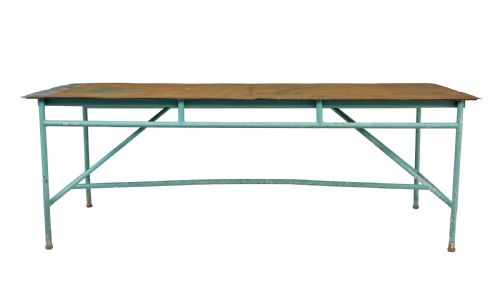 LARGE 1920S PAINTED INDUSTRIAL STEEL TABLE - ADDITIONAL PHOTO 1