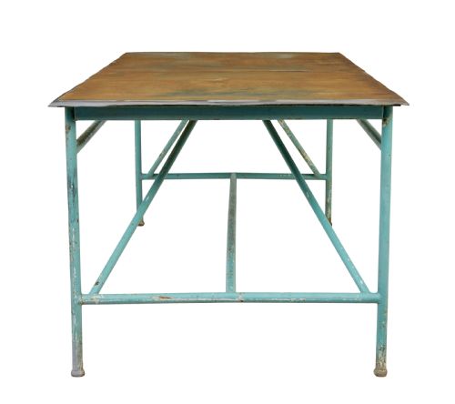 LARGE 1920S PAINTED INDUSTRIAL STEEL TABLE - ADDITIONAL PHOTO 2