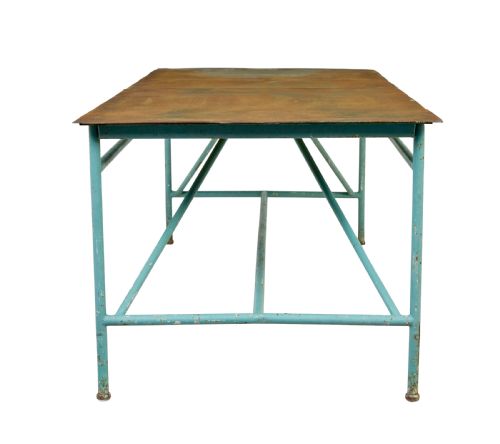LARGE 1920S PAINTED INDUSTRIAL STEEL TABLE - ADDITIONAL PHOTO 4