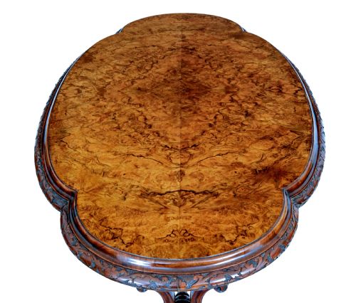 19TH CENTURY VICTORIAN CARVED BURR WALNUT SIDE TABLE - ADDITIONAL PHOTO 3
