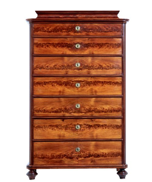 19TH CENTURY FLAME MAHOGANY TALL CHEST OF DRAWERS - ADDITIONAL PHOTO 1