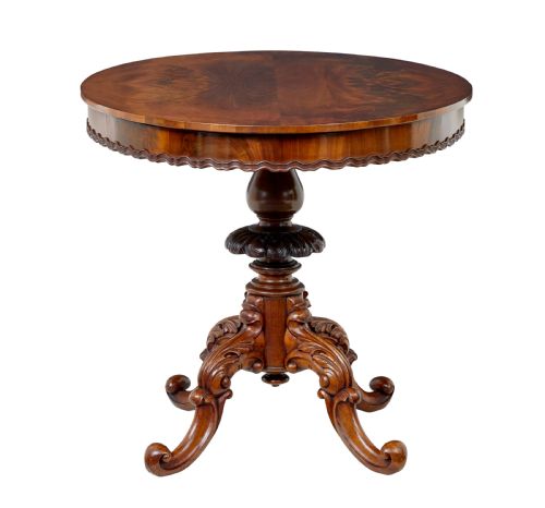 19TH CENTURY CARVED FLAME MAHOGANY OVAL CENTER TABLE - ADDITIONAL PHOTO 4