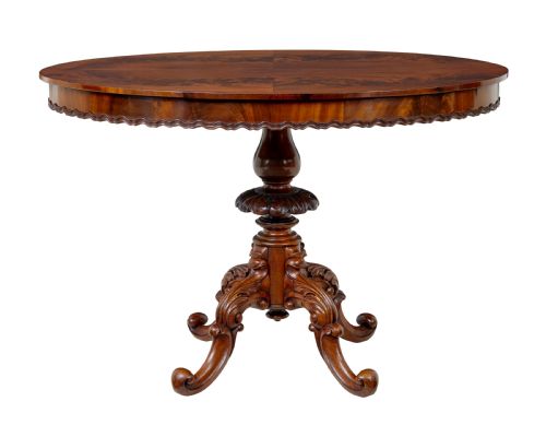 19TH CENTURY CARVED FLAME MAHOGANY OVAL CENTER TABLE - ADDITIONAL PHOTO 5