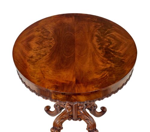 19TH CENTURY CARVED FLAME MAHOGANY OVAL CENTER TABLE - ADDITIONAL PHOTO 7