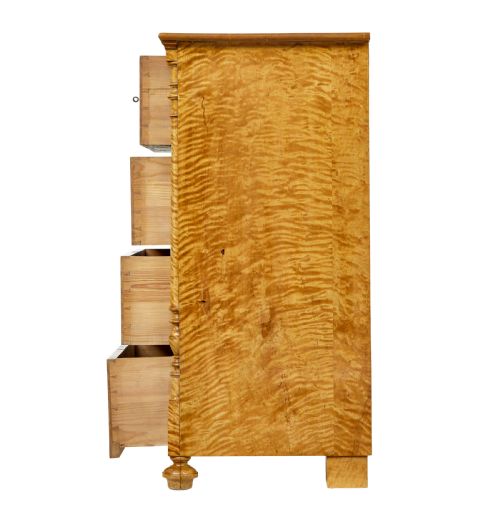 SWEDISH 19TH CENTURY TIGER BIRCH CHEST OF DRAWERS - ADDITIONAL PHOTO 3