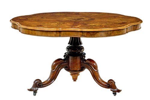 19TH CENTURY CARVED WALNUT MARQUETRY CENTER TABLE - ADDITIONAL PHOTO 1