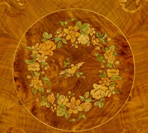 19TH CENTURY CARVED WALNUT MARQUETRY CENTER TABLE - ADDITIONAL PHOTO 9