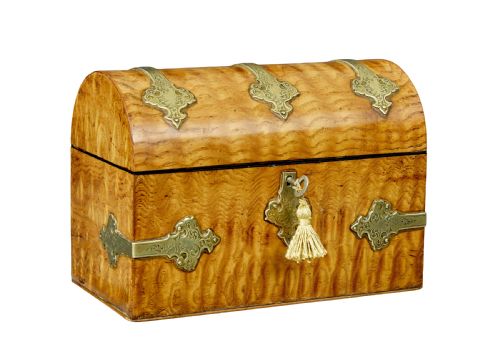 19TH CENTURY VICTORIAN POLLARD OAK AND BRASS DOME TOP STATIONARY BOX - ADDITIONAL PHOTO 1