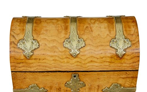 19TH CENTURY VICTORIAN POLLARD OAK AND BRASS DOME TOP STATIONARY BOX - ADDITIONAL PHOTO 9