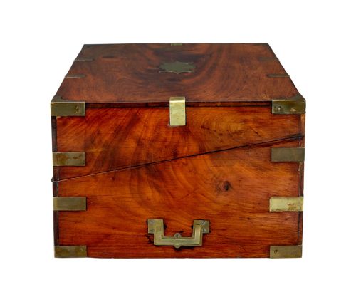 MID 19TH CENTURY MAHOGANY BRASS BOUND CAMPAIGN WRITING SLOPE - ADDITIONAL PHOTO 1