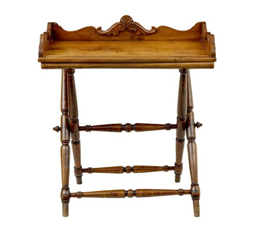 19TH CENTURY SOLID OAK GOTHIC REVIVAL BUTLERS TRAY ON STAND - ADDITIONAL PHOTO 1