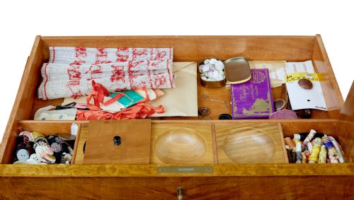LATE 19TH CENTURY BIRCH SEWING TABLE WITH CONTENTS - ADDITIONAL PHOTO 2