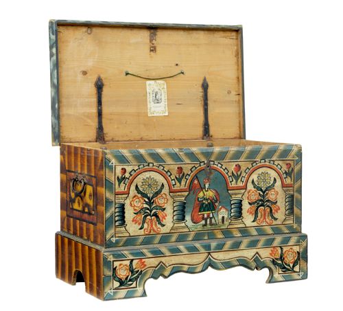 19TH CENTURY ALPINE REGION HAND PAINTED MARRIAGE CHEST - ADDITIONAL PHOTO 9