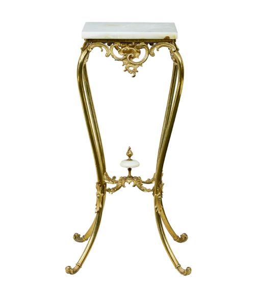20TH CENTURY CHISELED BRASS AND OYNX PEDESTAL TABLE - ADDITIONAL PHOTO 1