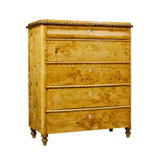 SWEDISH 19TH CENTURY CARVED BIRCH CHEST OF DRAWERS