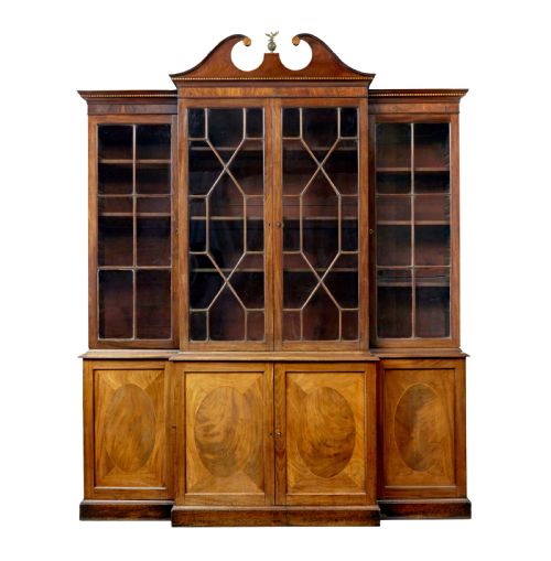 MID 19TH CENTURY INLAID BREAKFRONT BOOKCASE
