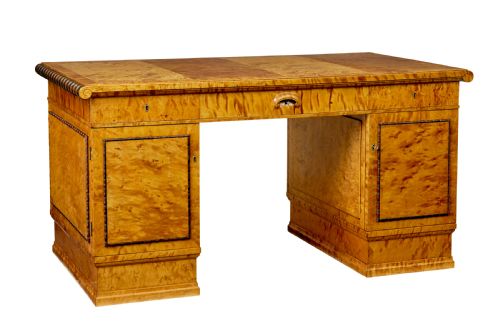 SCANDINAVIAN BIRCH ART DECO PEDESTAL DESK