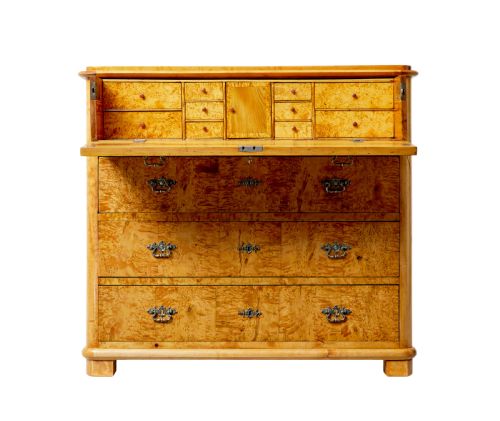 MID 19TH CENTURY BURR BIRCH SWEDISH SECRETAIRE CHEST OF DRAWERS - ADDITIONAL PHOTO 1