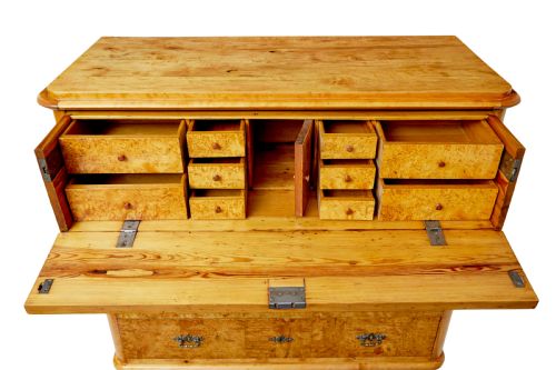 MID 19TH CENTURY BURR BIRCH SWEDISH SECRETAIRE CHEST OF DRAWERS - ADDITIONAL PHOTO 8