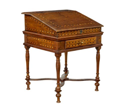 EARLY 19TH CENTURY DUTCH INLAID OAK WRITING SLOPE