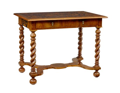 19th Century Hand Carved Walnut Marquetry Table