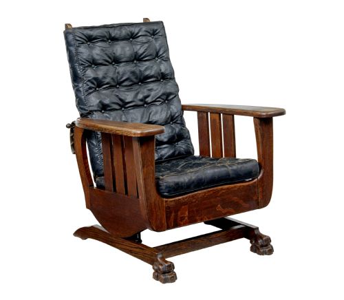 Early 20th Century Oak and Leather Rocking Chair
