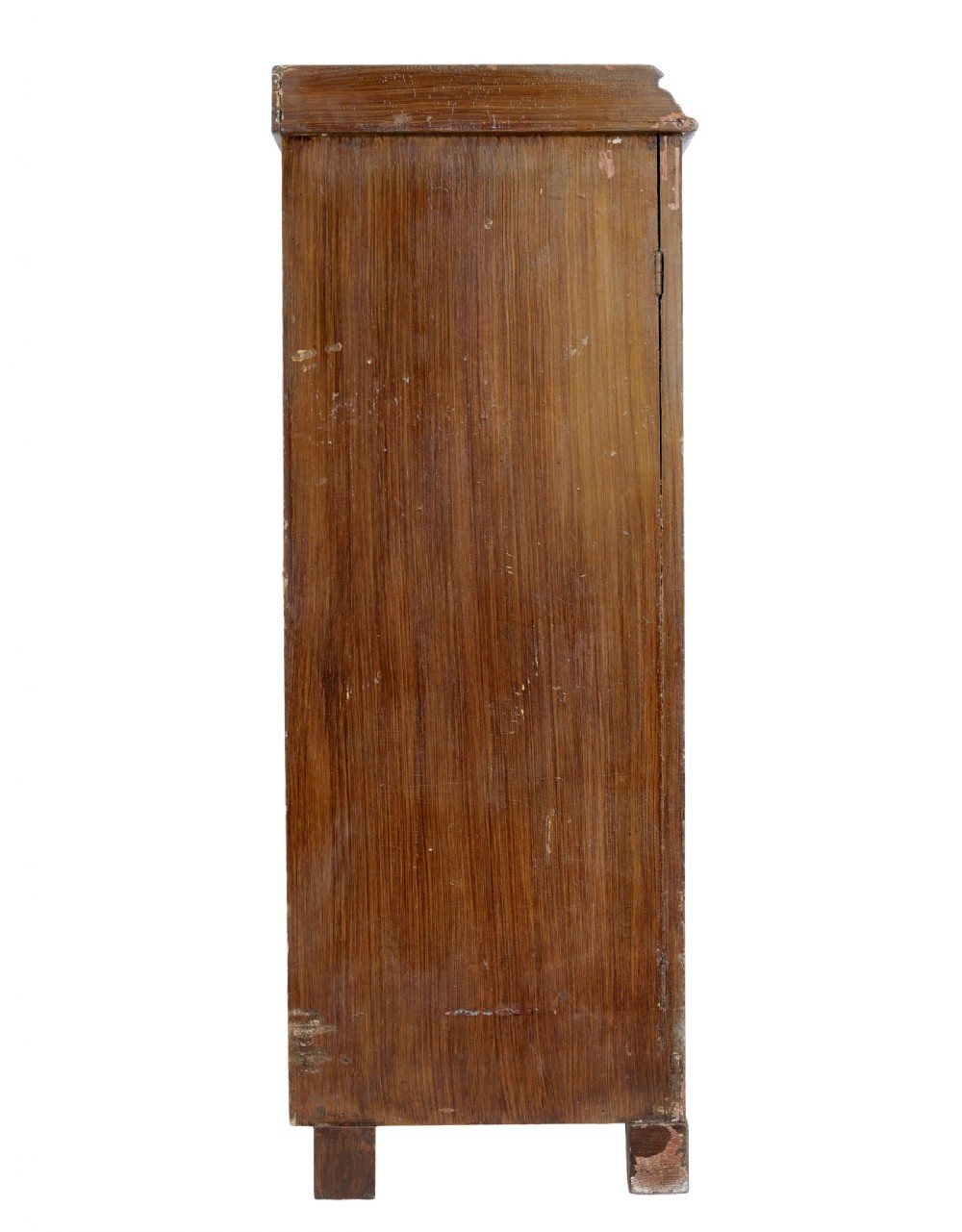 A 19th-century Swedish pine cupboard featuring two panelled doors with faux-wood grain paintwork and a low shaped splashback. View VII