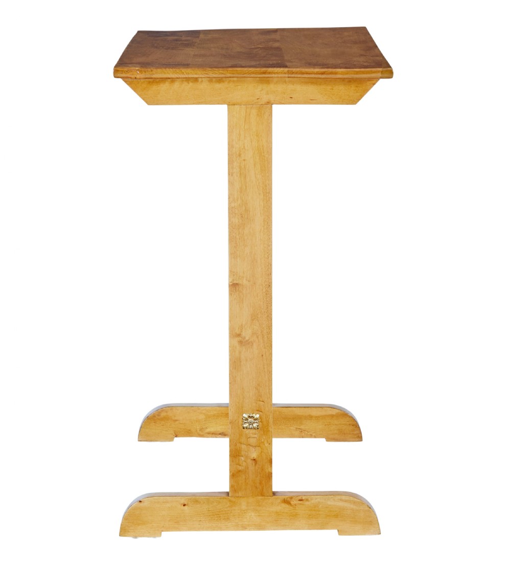 A tall Swedish early 20th-century birch side table featuring a rectangular top, two upright supports, and a central turned cross-stretcher. View III