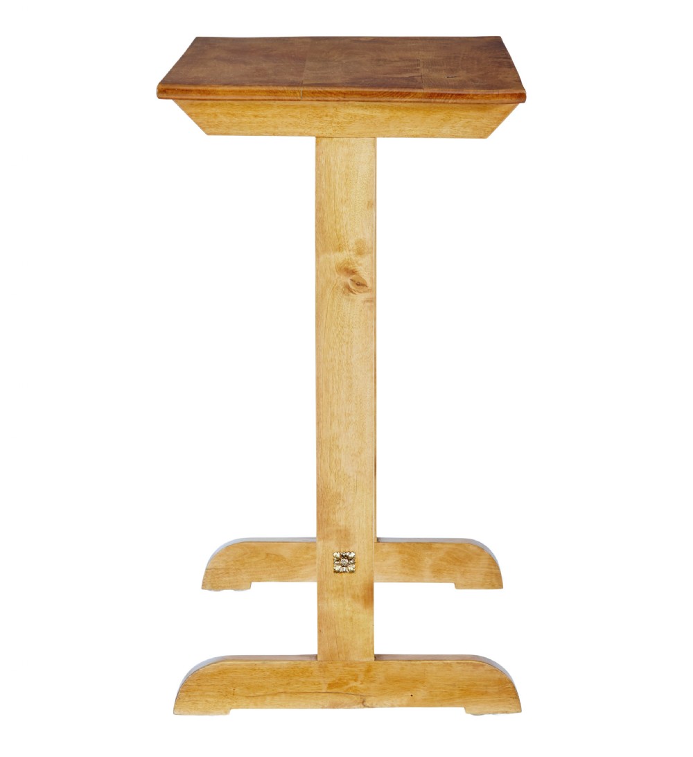A tall Swedish early 20th-century birch side table featuring a rectangular top, two upright supports, and a central turned cross-stretcher. View IV