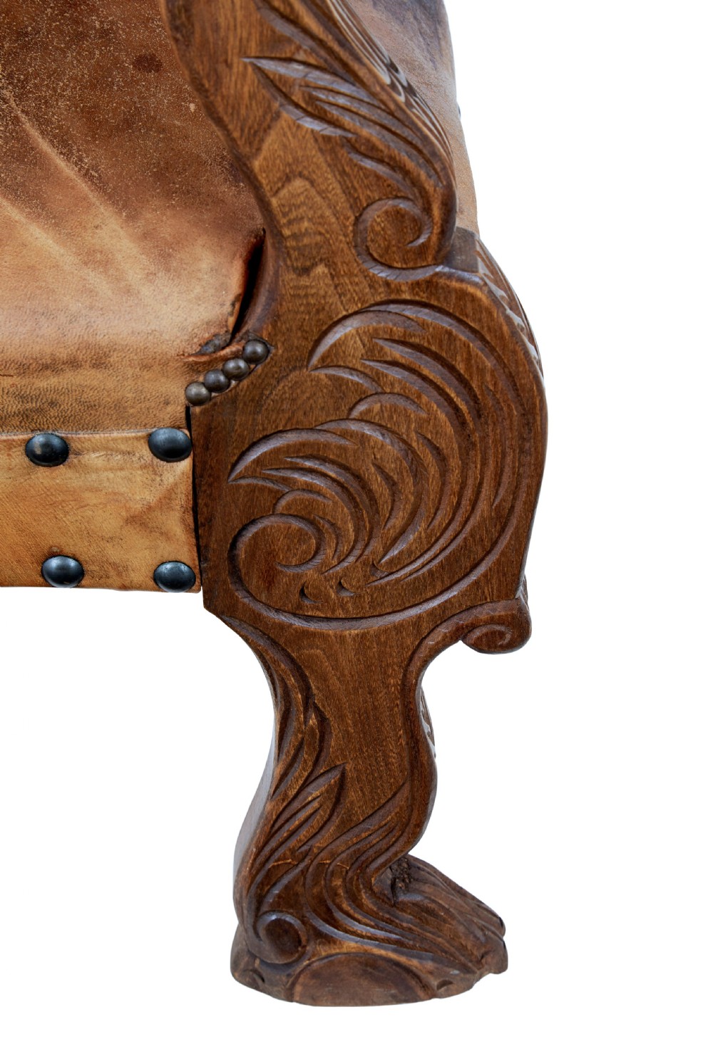 PAIR OF 19TH CENTURY CARVED OAK AND LEATHER ARMCHAIRS View IX