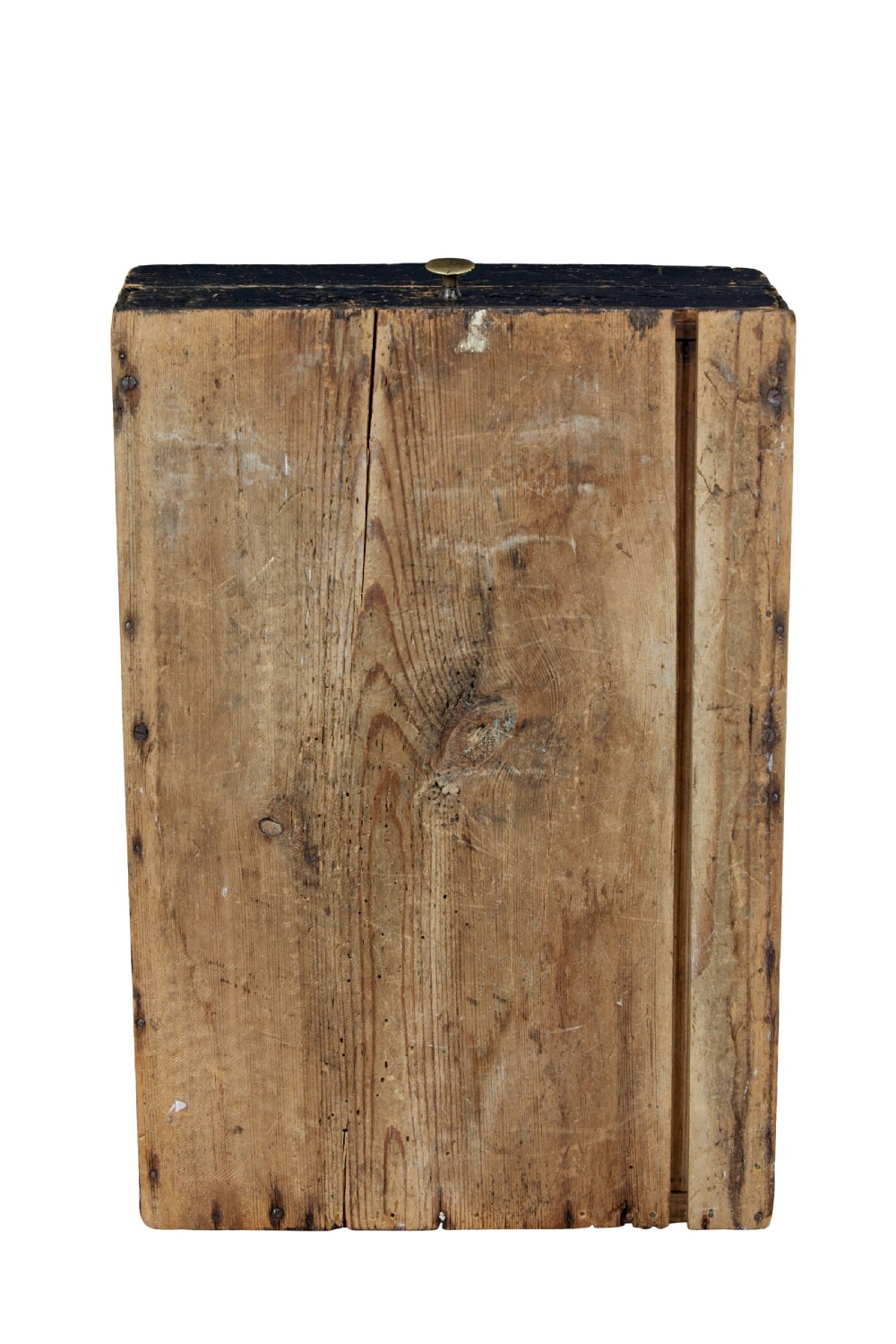A 19th-century black-painted pine cutlery box featuring a central cut-out carrying handle and two divided compartments. View VII