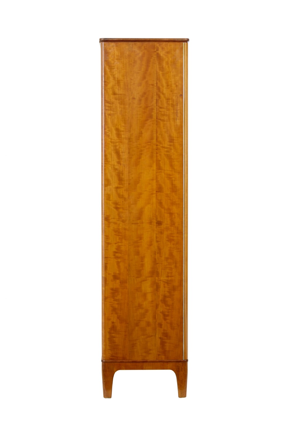 A mid-century modern double-door wardrobe crafted from figured golden birch wood with short tapered legs. View VII