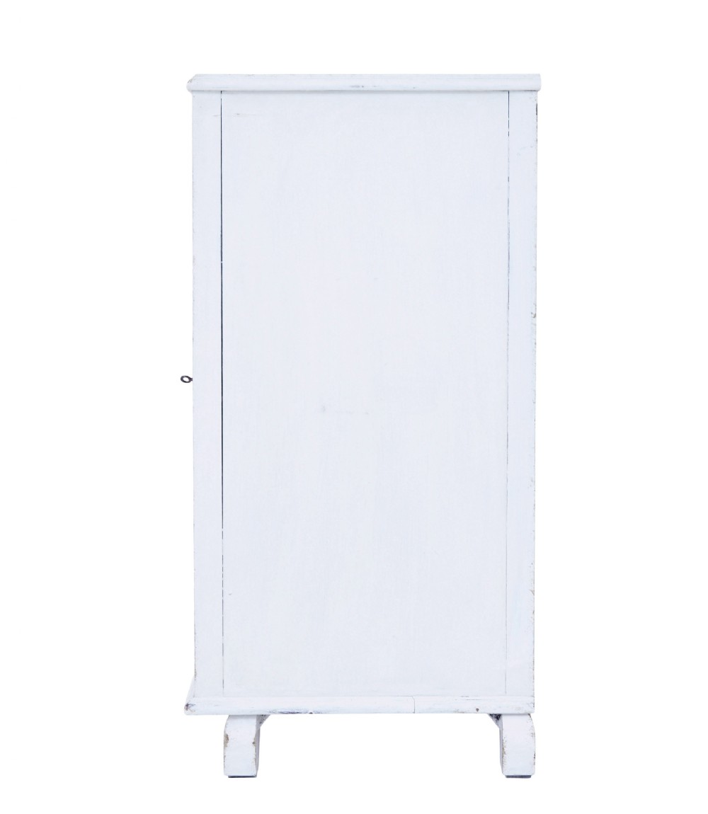 A 19th-century Swedish two-door cupboard painted in off-white, featuring simple panelled doors and small brass knobs. View III